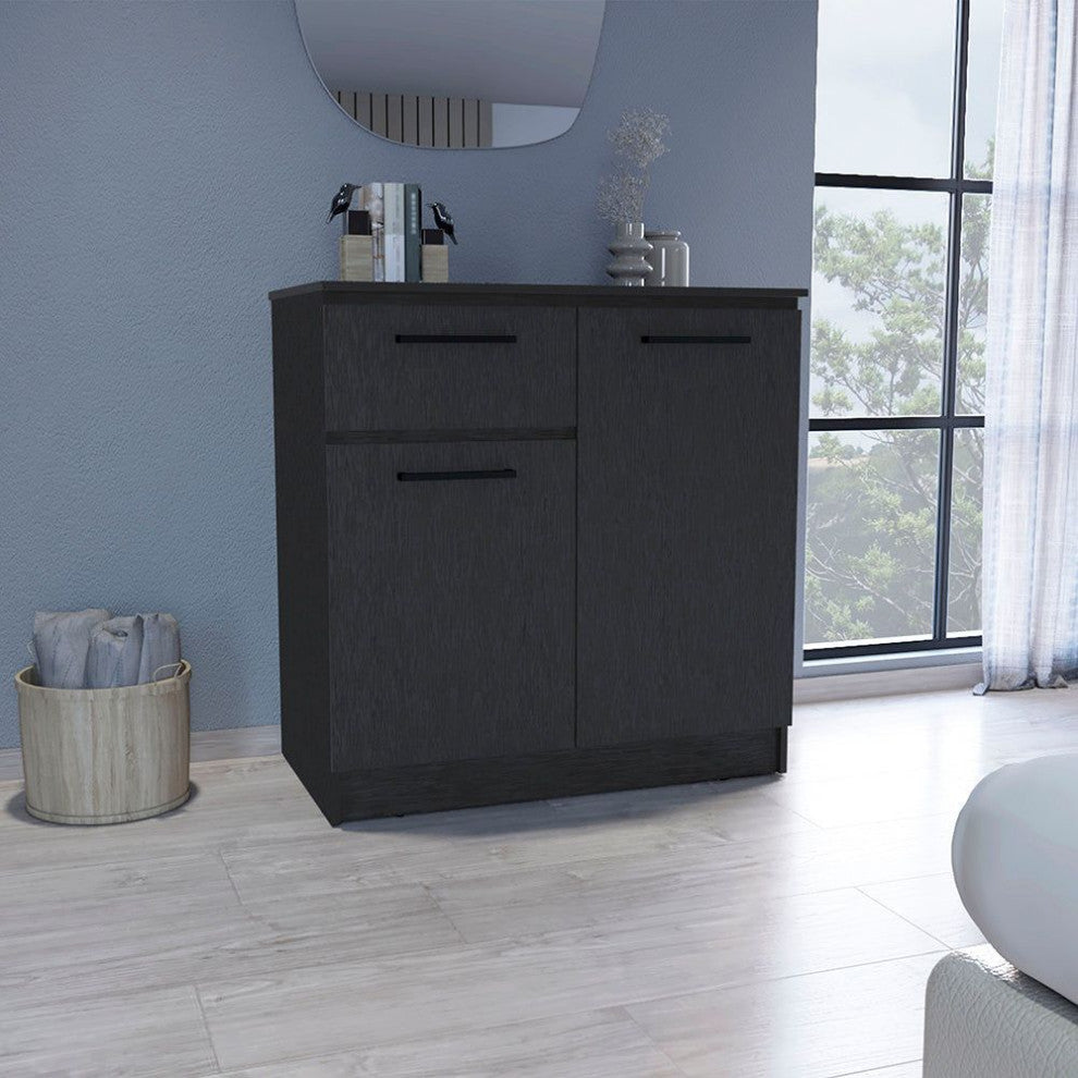Clarion Dresser with 2-Door Cabinets and Drawer, Black