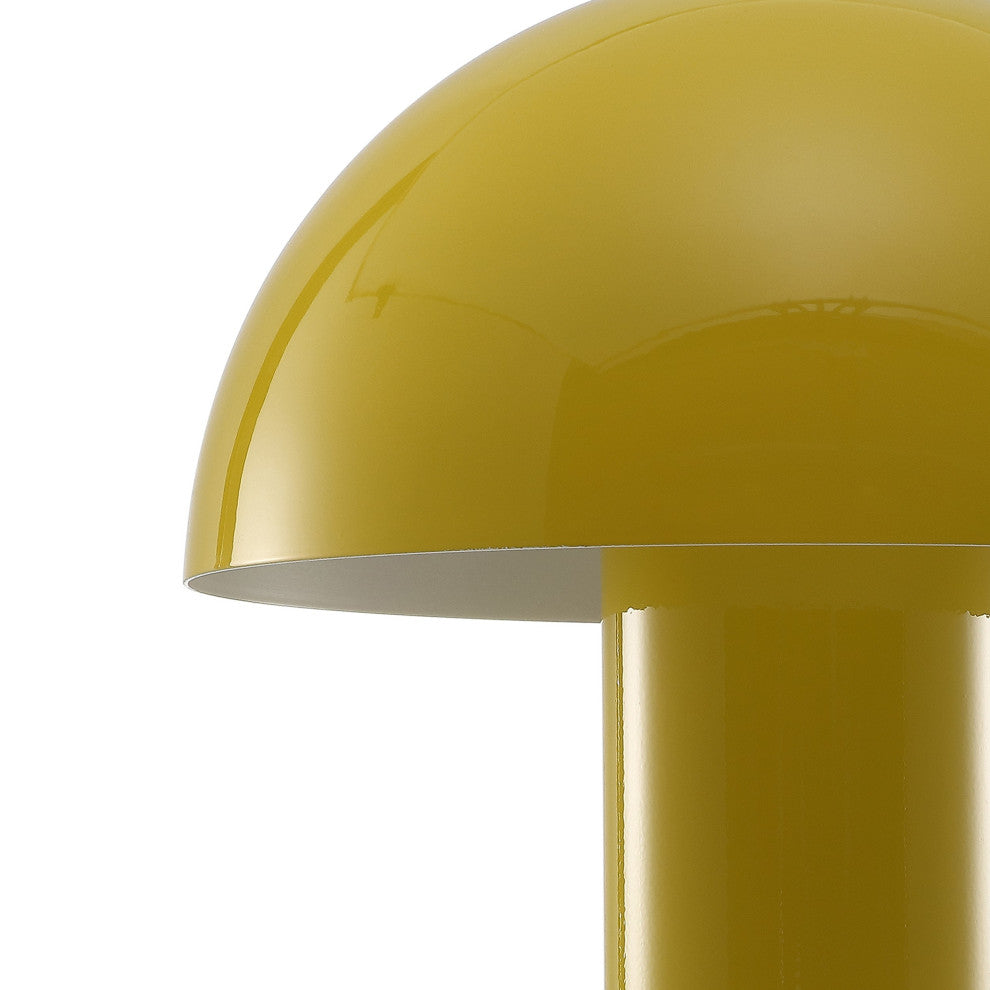 Boletus 10.75" Rechargeable/Cordless Iron Integrated Mushroom Table Lamp, Yellow