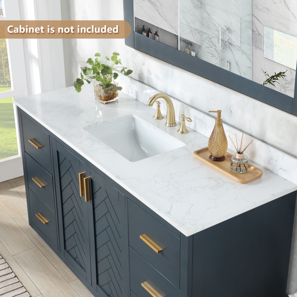 Engineered Stone Vanity Top in Grain White, 61", Single Sink