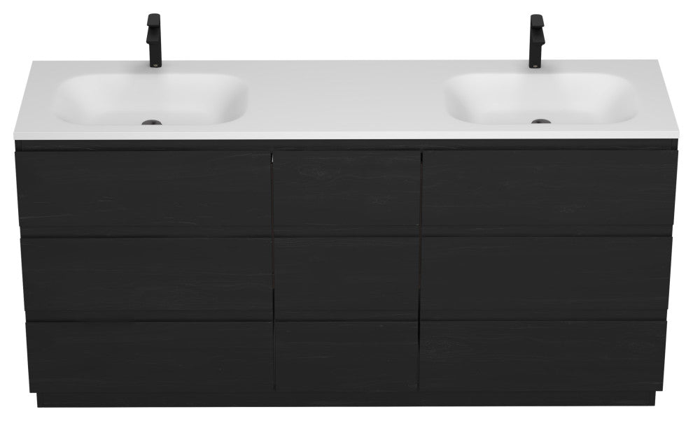 The Essen Bathroom Vanity, Charcoal, 72", Double Sink, Freestanding