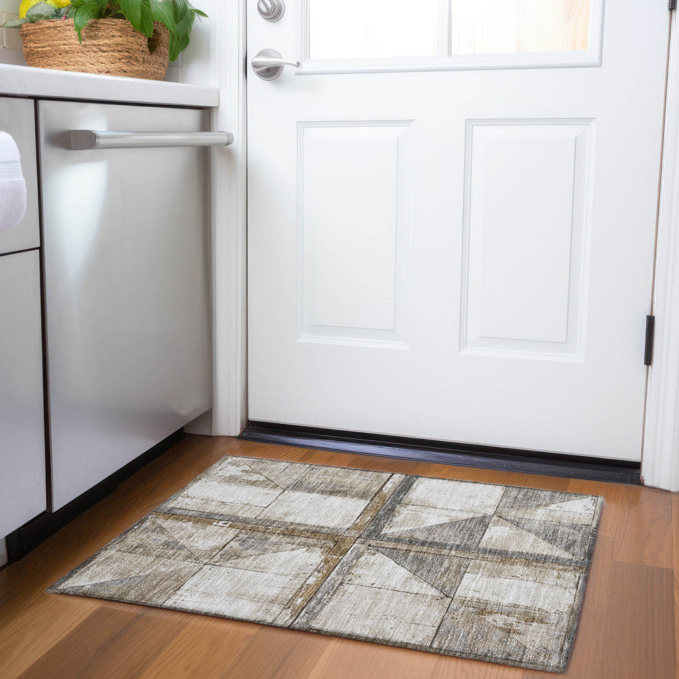 Machine Washable Indoor/Outdoor Chantille ACN1875 Beige 1'8" x 2'6" Rug