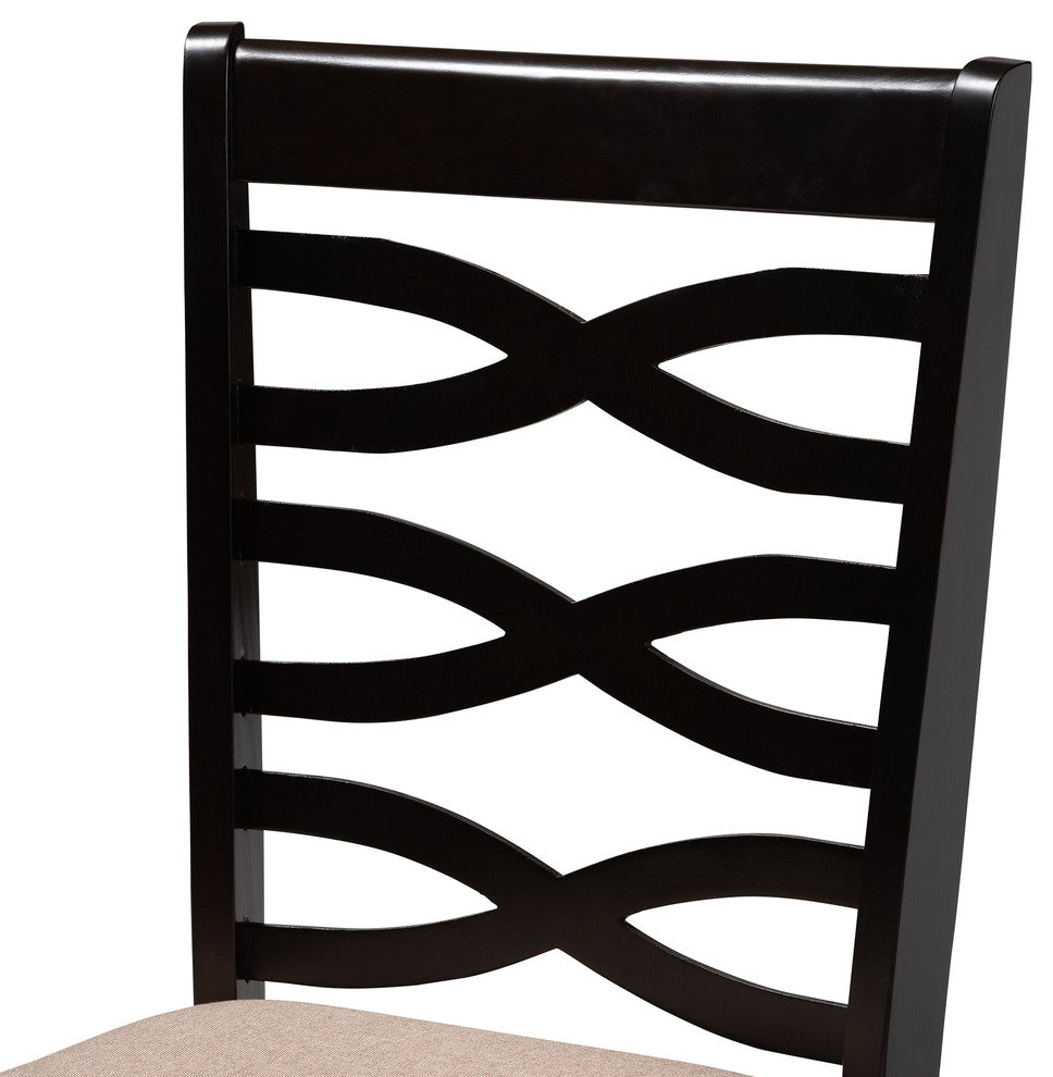 Brande Sand Fabric Espresso Brown Finish Dining Chairs, Set of 4