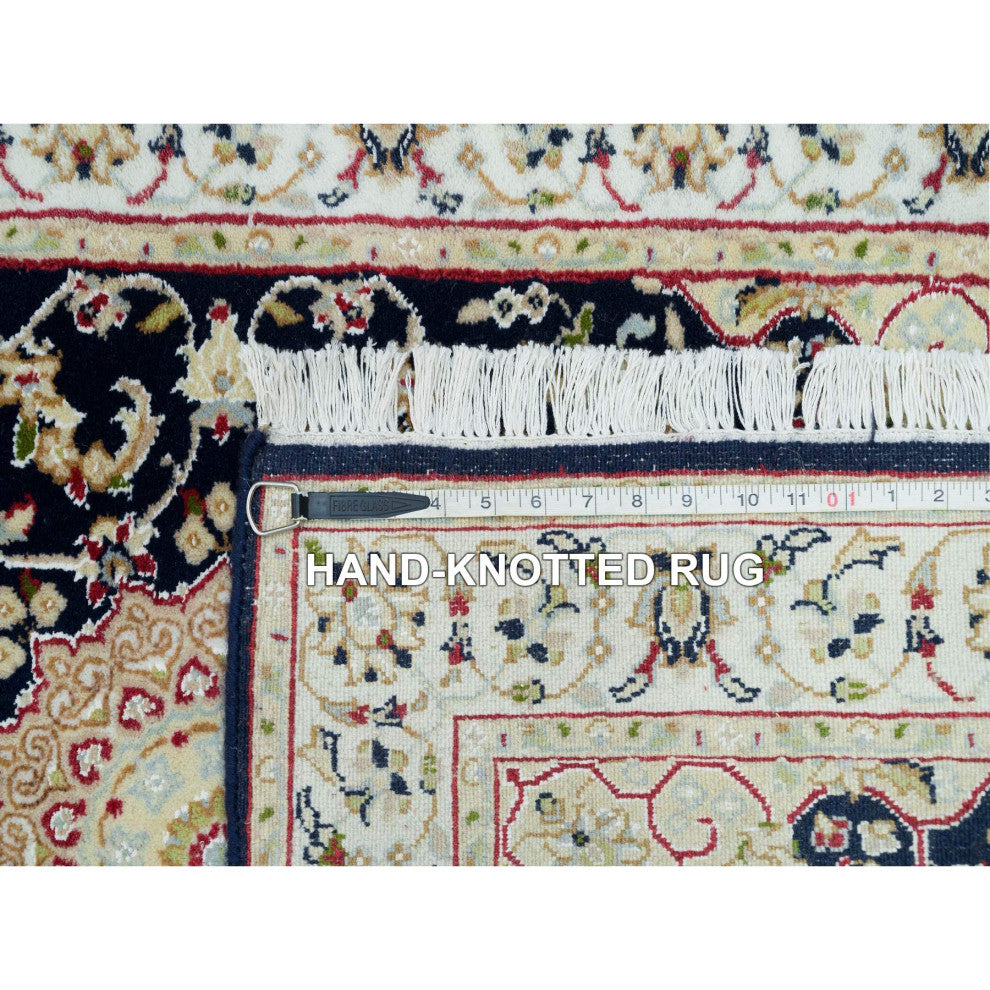 Midnight Blue Nain Design 250 KPSI Wool Hand Knotted XL Runner Rug 2'8"x15'10"