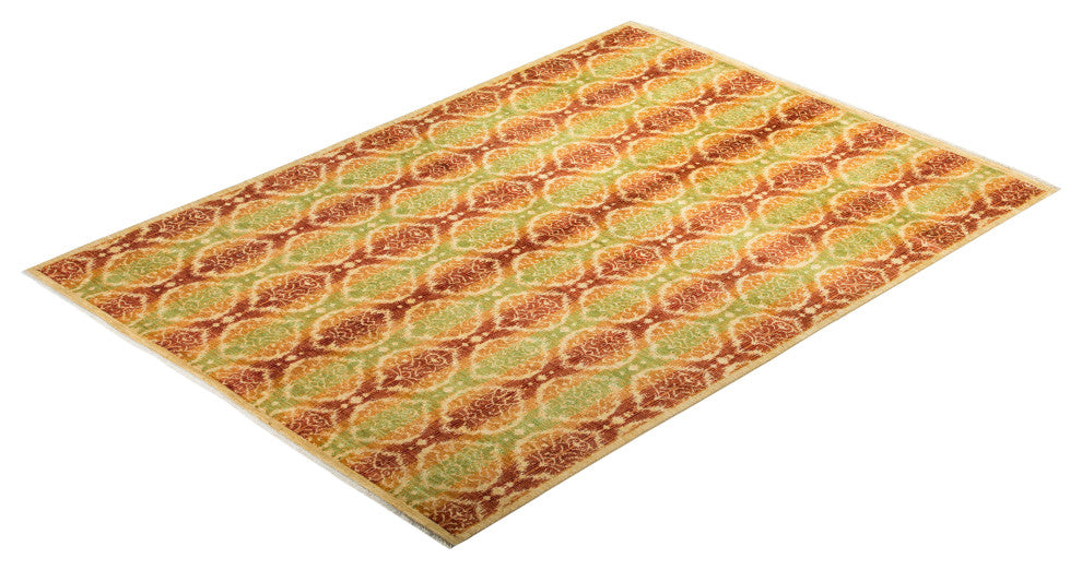 Suzani, One-of-a-Kind Hand-Knotted Area Rug Yellow, 6'2"x8'6"