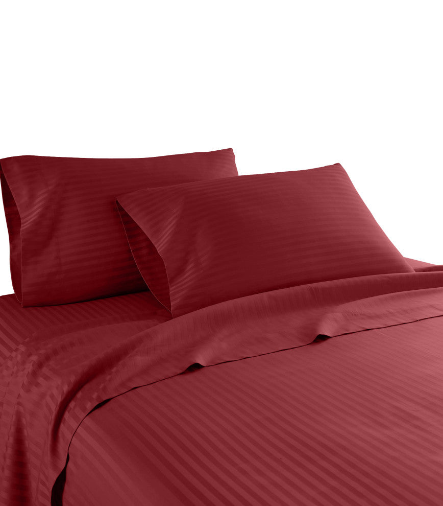 600 Thread Count 100% Cotton Stripe Sheet Set, Burgundy, King