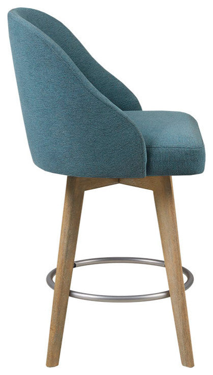 Madison Park Pearce Swivel Upholstered Counter Stool, Teal, 30" Bar Stool