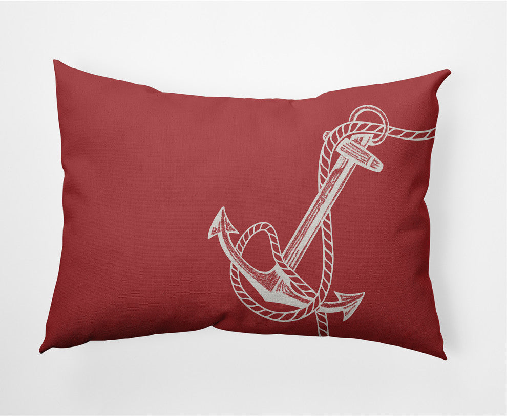 14x20" Anchored Nautical Decorative Indoor Pillow, Ligonberry Red