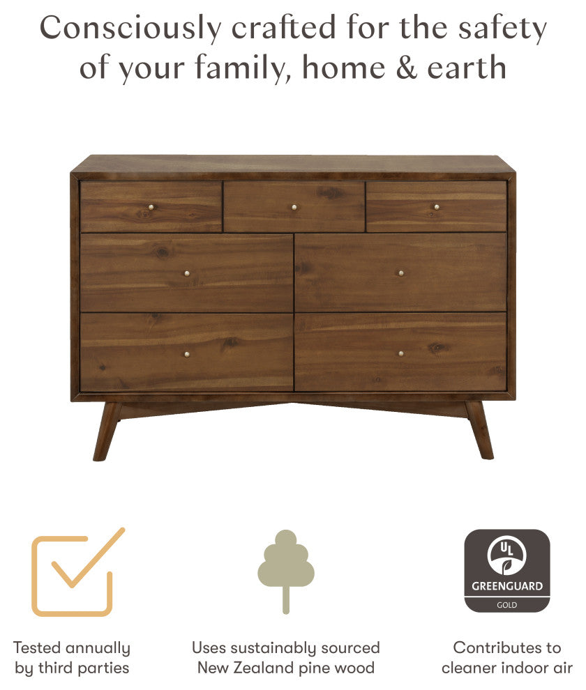 Palma 7-Drawer Assembled Double Dresser, Natural Walnut