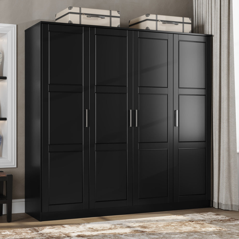 100% Solid Wood Cosmo 4-Door Wardrobe/Armoire/Closet, Black