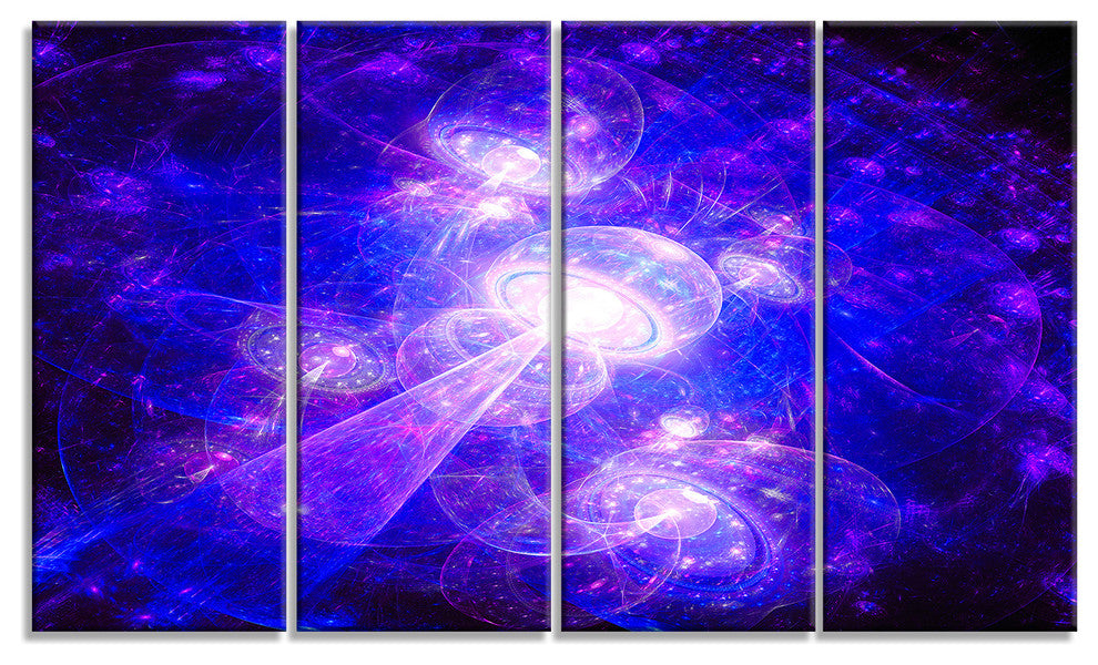Bright Blue Fractal Space Theme, Abstract Canvas Art Print, 48"x28", 4 Panels