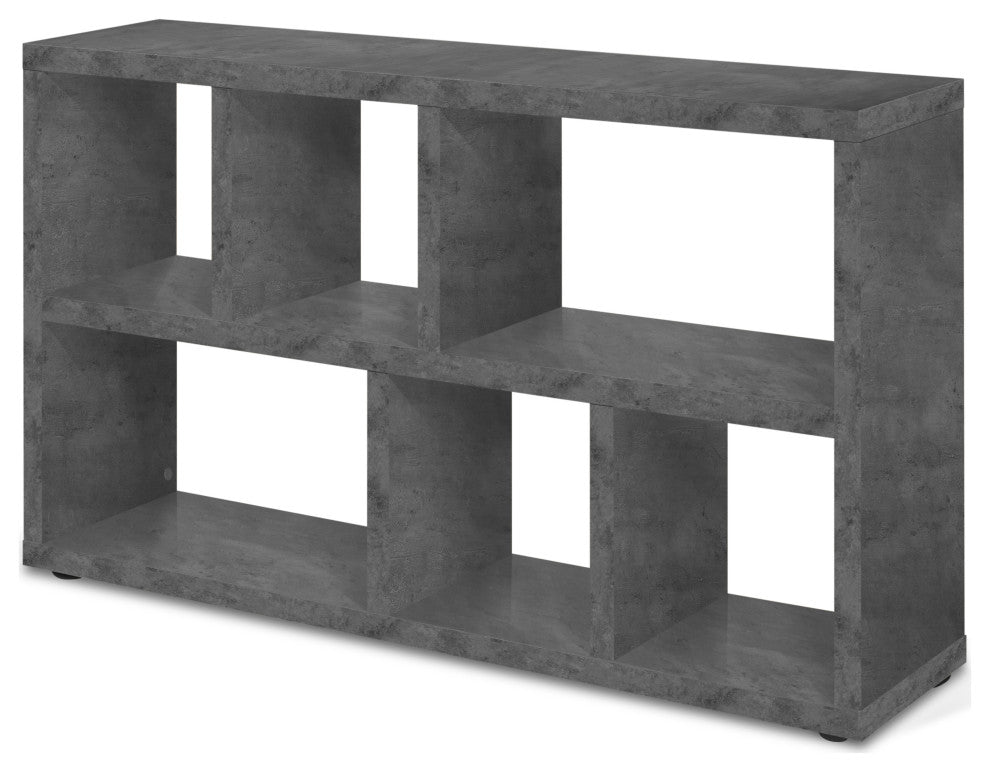 Modern Low Bookcase Open Console, Faux Concrete