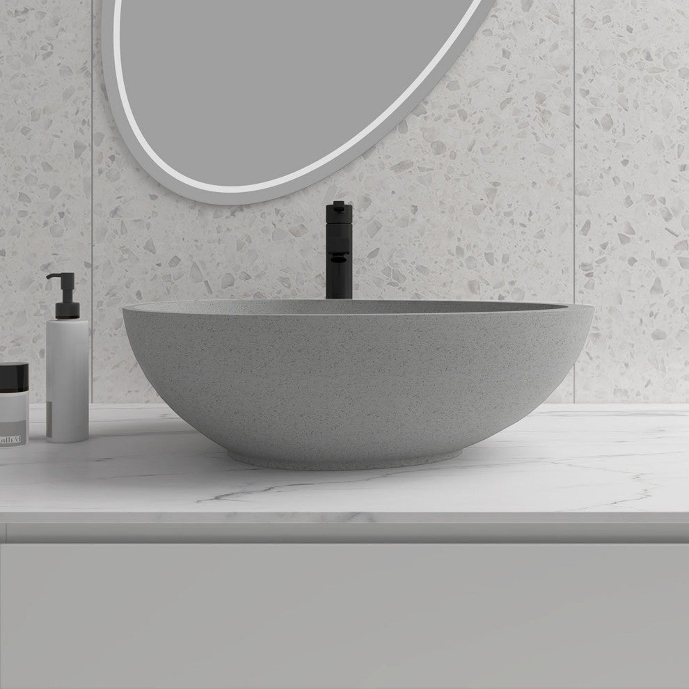 Dark Grey Egg Shape Concrete Vessel Bathroom Sink