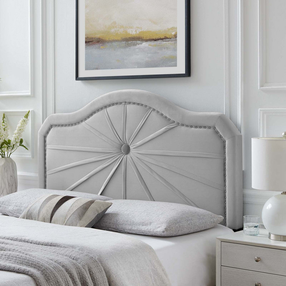 Headboard, King Size, Velvet, Light Gray, Modern Contemporary, Bedroom