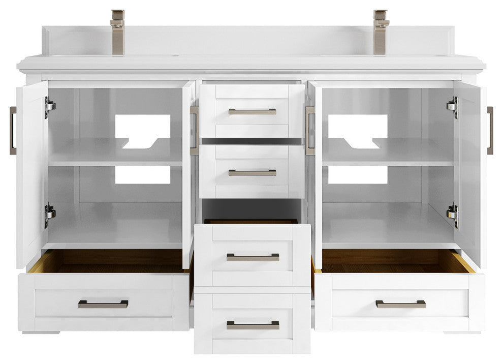 Boston 60 Double Bathroom Vanity in White 1.5" White Quartz