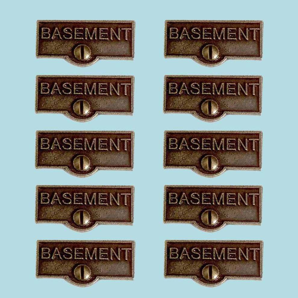10 Switch Plate Tags BASEMENT Name Signs Labels Cast Brass |