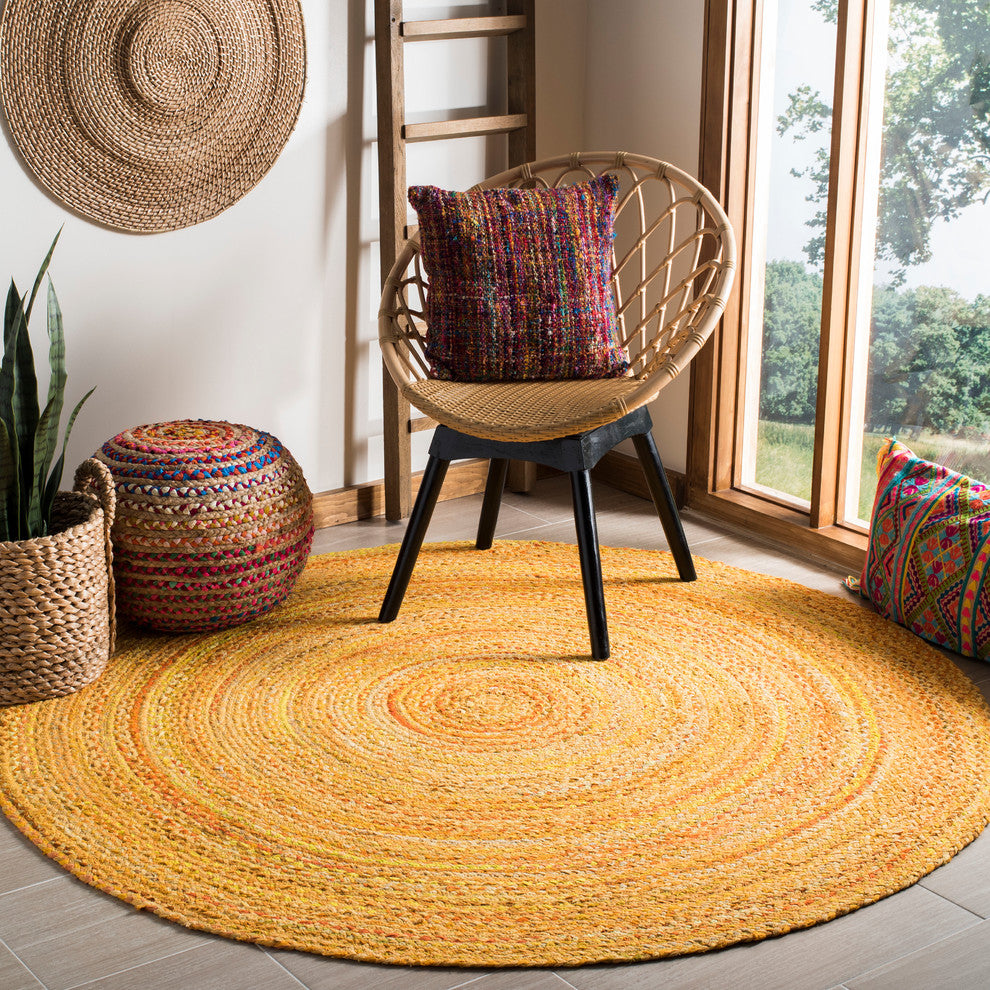 Safavieh Braided Collection BRD452 Rug, Gold, 3' Round