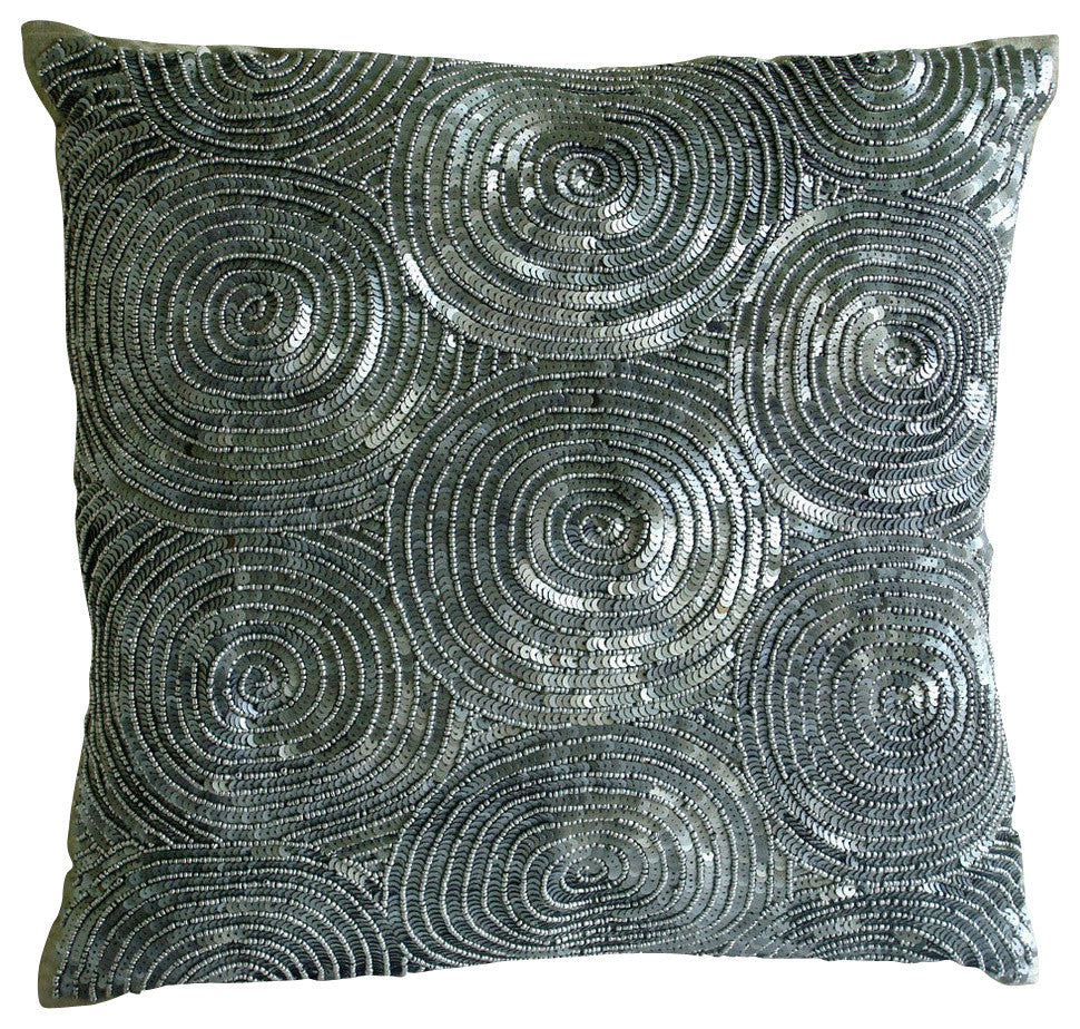 Euro Pillows Silver Euro Deco Pillow Art Silk 24x24 Sequins, All Eyes On Silver