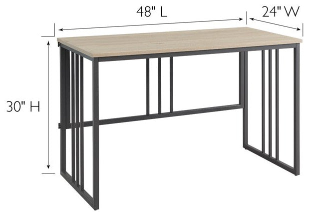 Modern Desk, Metal Frame With Slatted Accent & Collapsible Hinged Top, White Oak