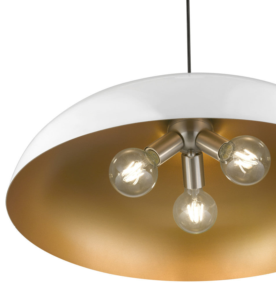Amador 3 Light Shiny White With Polished Chrome Accents Large Pendant