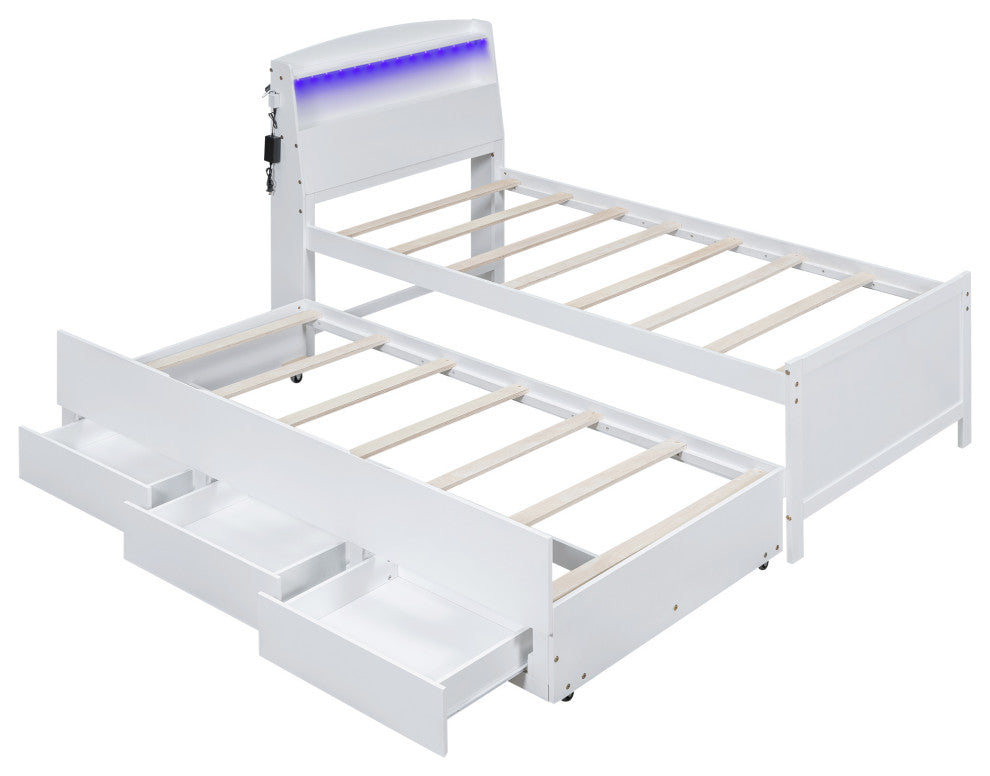 Gewnee Twin Size Platform Bed with Storage LED Headboard