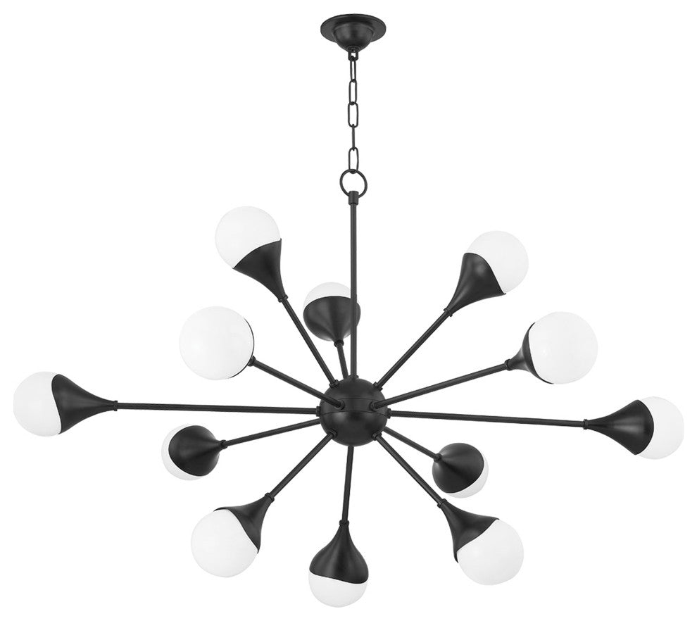 Ariana 12-Light Chandelier, Soft Black Finish, Opal Glass