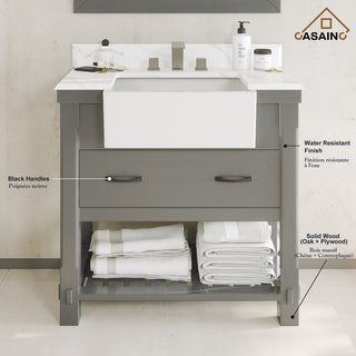 Bathroom Vanity, White Carrara Marble Top,with Sinks,Solid Wood Cabinets, 36in