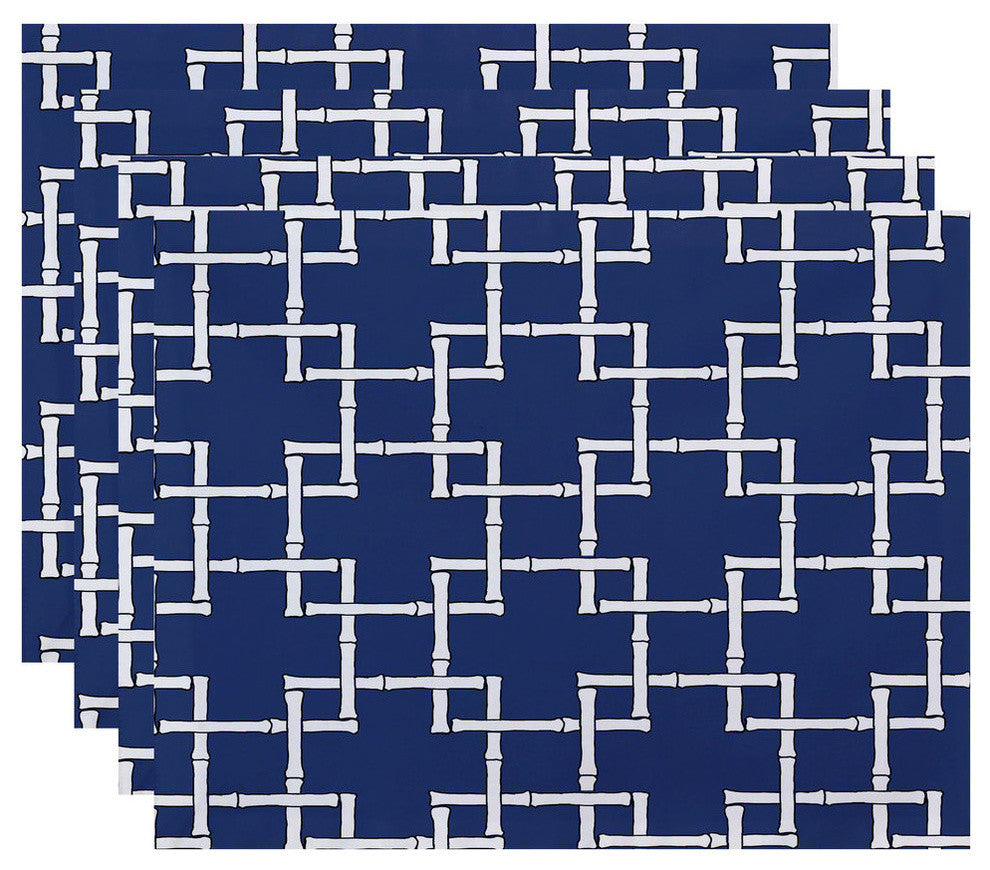 18"x14" Bamboo 1, Geometric Print Placemat, Blue, Set of 4