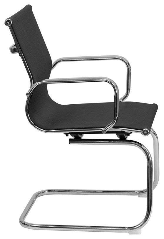 Transparent Black Mesh Side Reception Chair With Chrome Sled Base