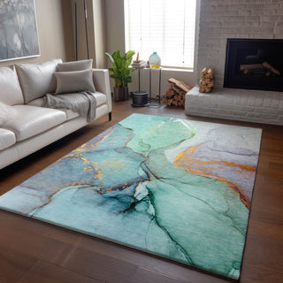 Premium Machine Washable Mayfield AMF506 Teal 5' x 7'6" Rug