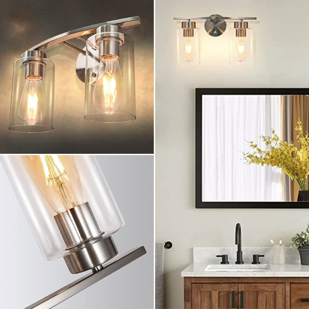 2-Light brushed light Glass bathroom light fixture  Brush Nickel light fixture