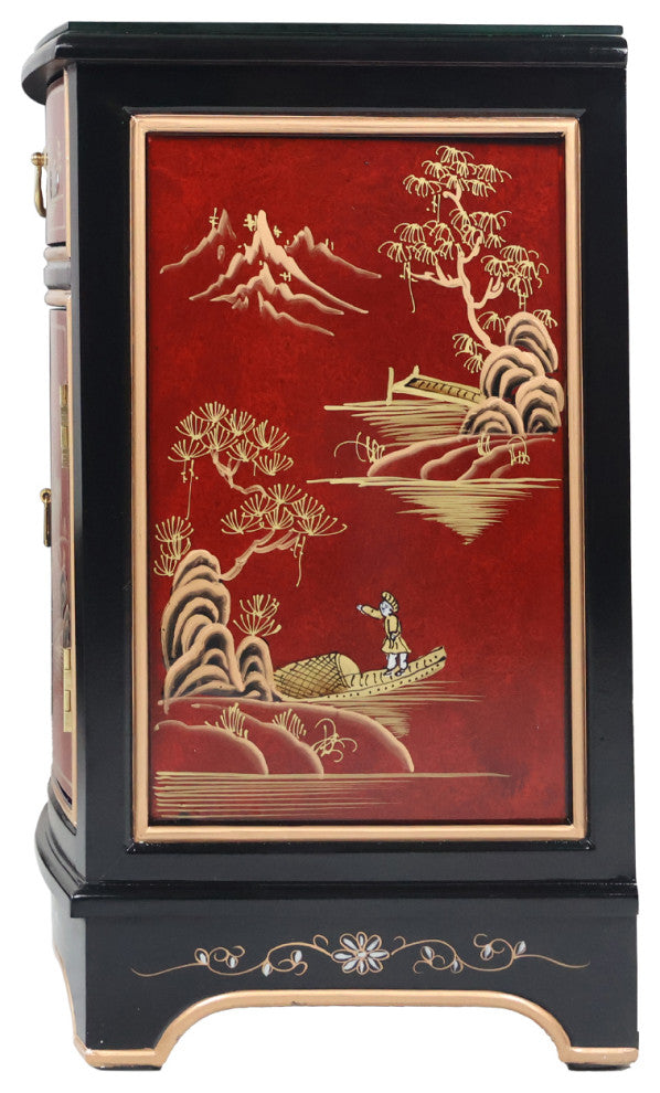 Oriental Furniture 24" Ming Design Fine Chinese Black Lacquer and Red Table/Nigh