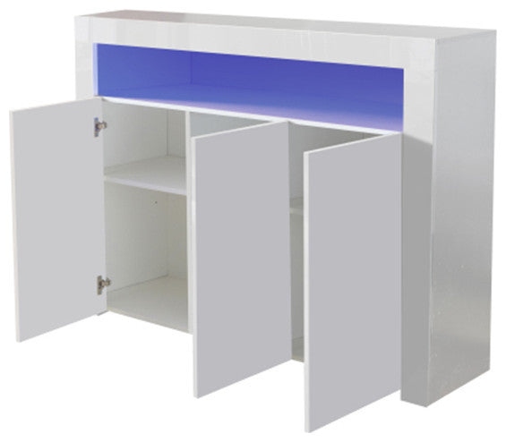 White High Gloss Sideboard Storage Cabinet modern wood TV stand with 3 doors