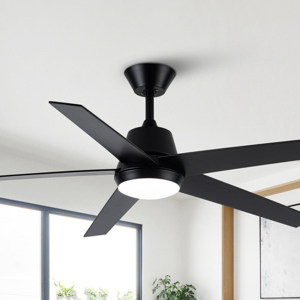 52-inch Modern 5-blade Black Ceiling Fan with Light