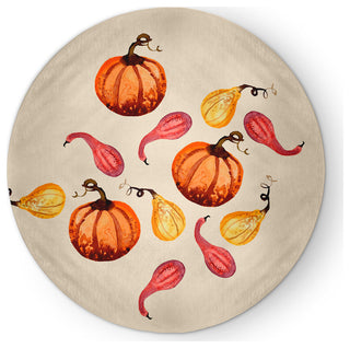 Gourds Galore Fall Design Chenille Area Rug, Yellow, 5' Round