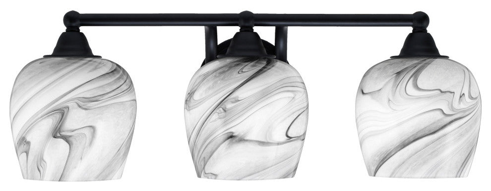 Paramount 3-Light Bath Bar, Matte Black, 6" Onyx Swirl Glass
