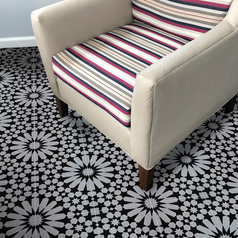 Agdal Handmade Cement Tile, Gray/Black, Sample