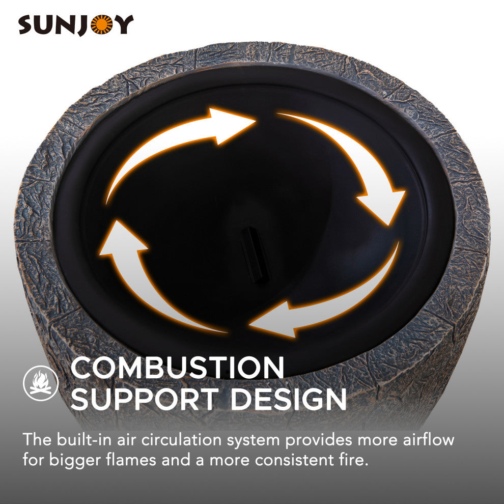 Sunjoy Stone 26" Round Wood-burning Firepit for Outside