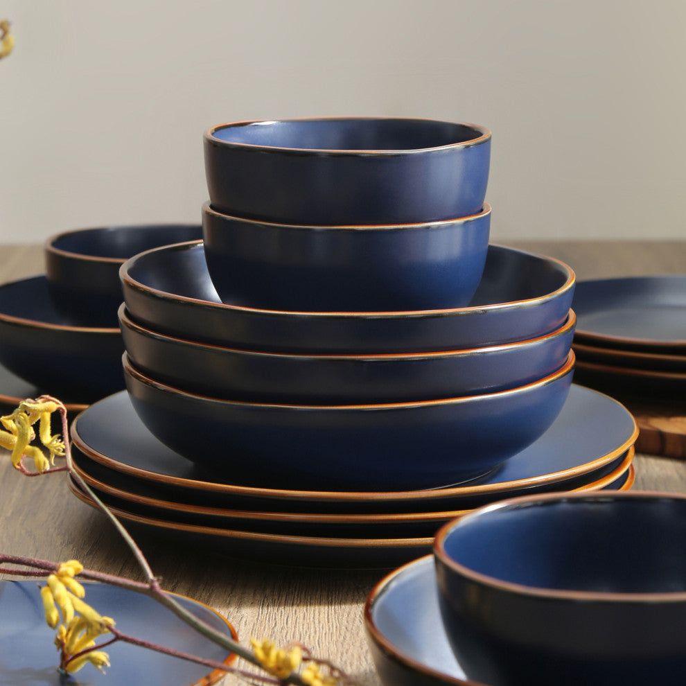 Stone Lain Brasa Stoneware 16 Piece Dinnerware Set, Blue