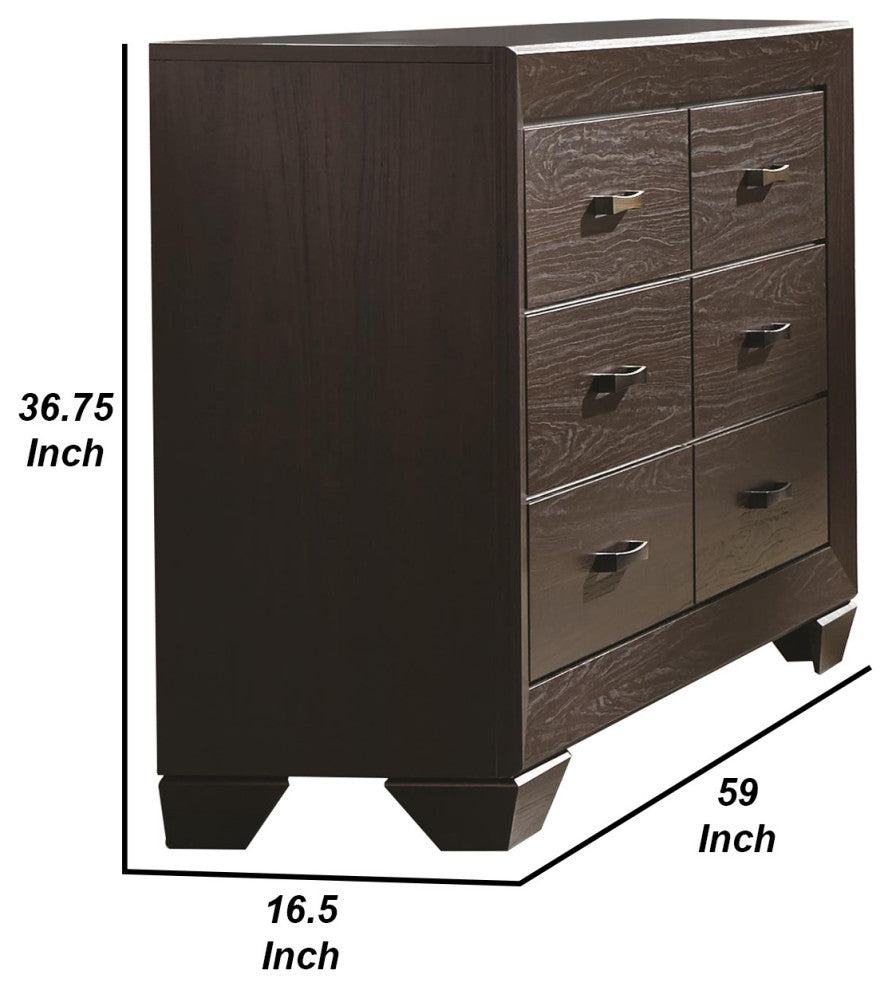 Benzara BM182705 Wooden Transitional Six Drawer Dresser, Dark Cocoa Brown