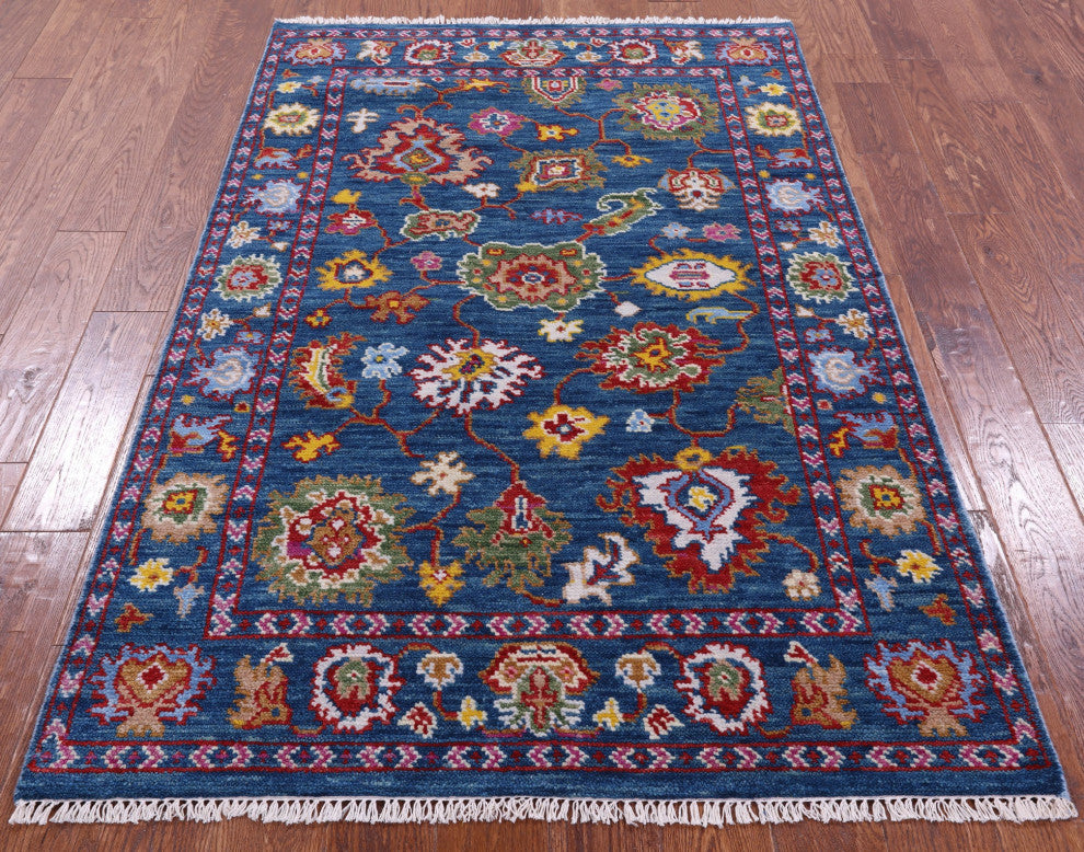4' 0" X 6' 2" Hand-Knotted Turkish Oushak Wool Rug - Q15894
