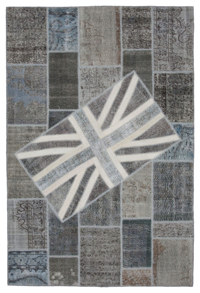 Rug N Carpet - Handwoven Turkish 6' 7'' x 9' 10'' Flag Patchwork Rug