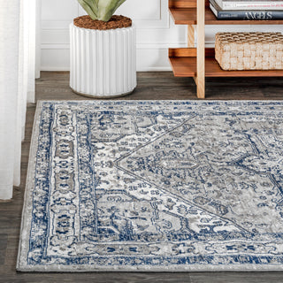 Modern Persian Vintage Medallion Light Grey/Navy 8' x 10' Area Rug