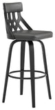 26" Grey Fauz Leather Curved Back Walnut Wood Swivel Bar Stool