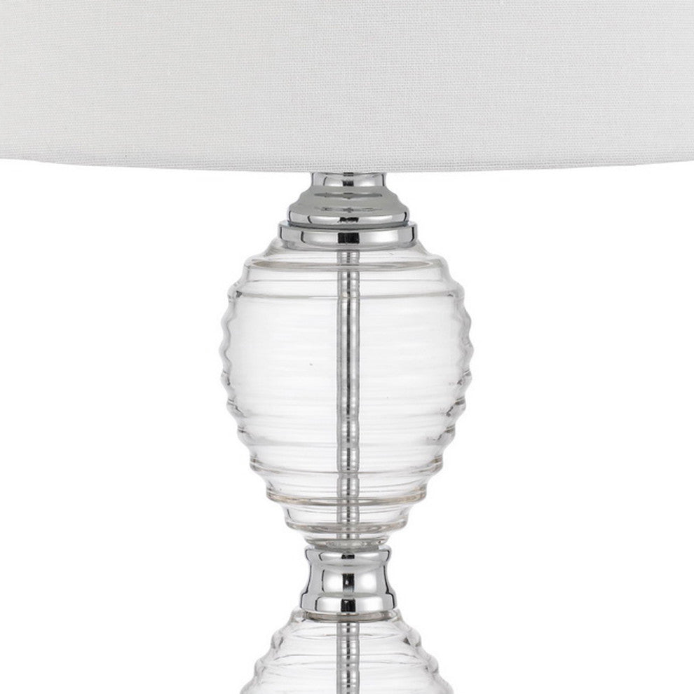 Benzara BM272213 23" Hourglass Ribbed Glass Base Table Lamp, Dimmer, Clear