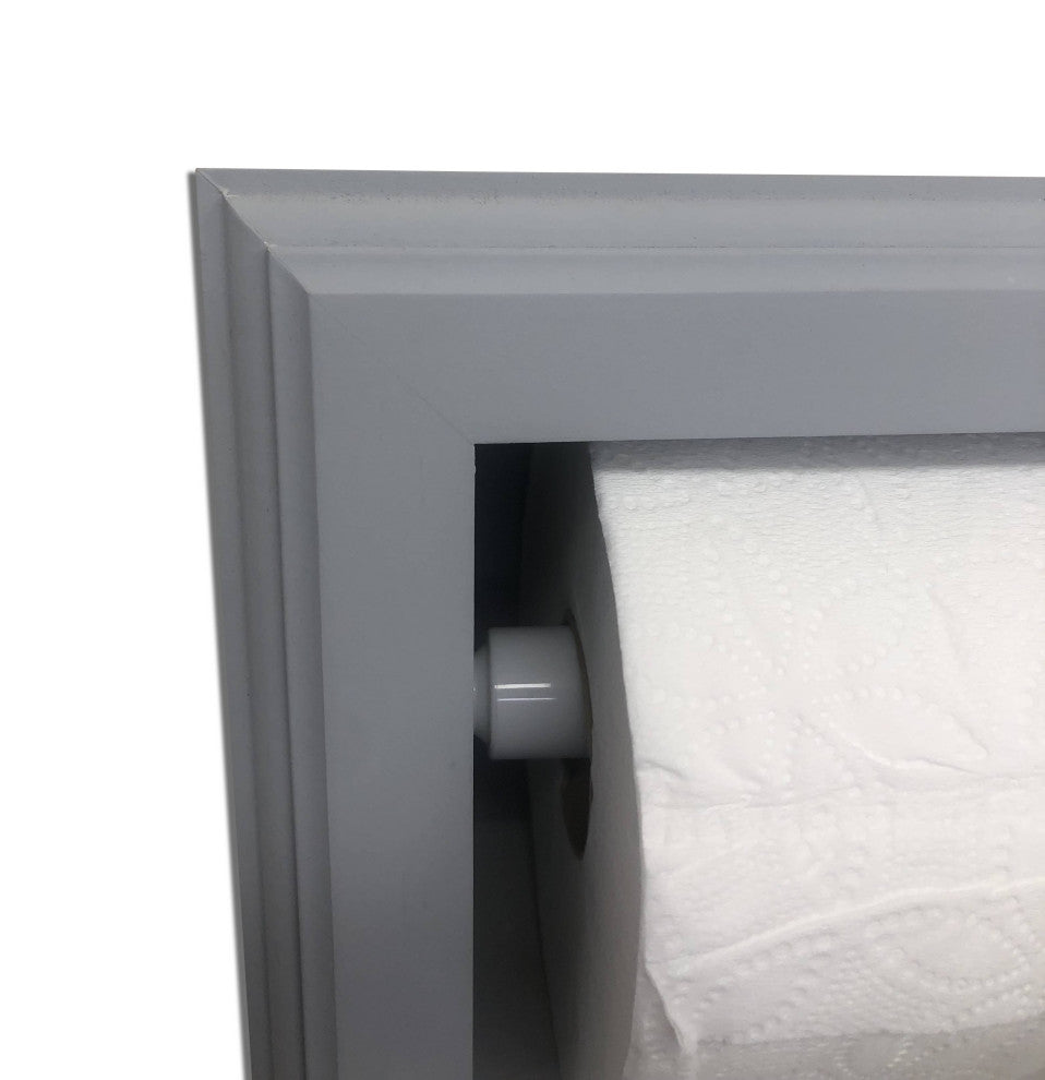 Hyacinth Wood Recessed Toilet Paper Holder With Storage 14x12.75, Primed Gray