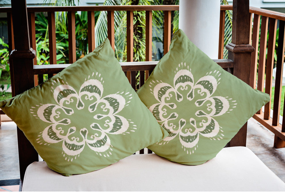 Ikat Mandala Indoor/Outdoor Throw Pillow, Sage Green, 18x18"