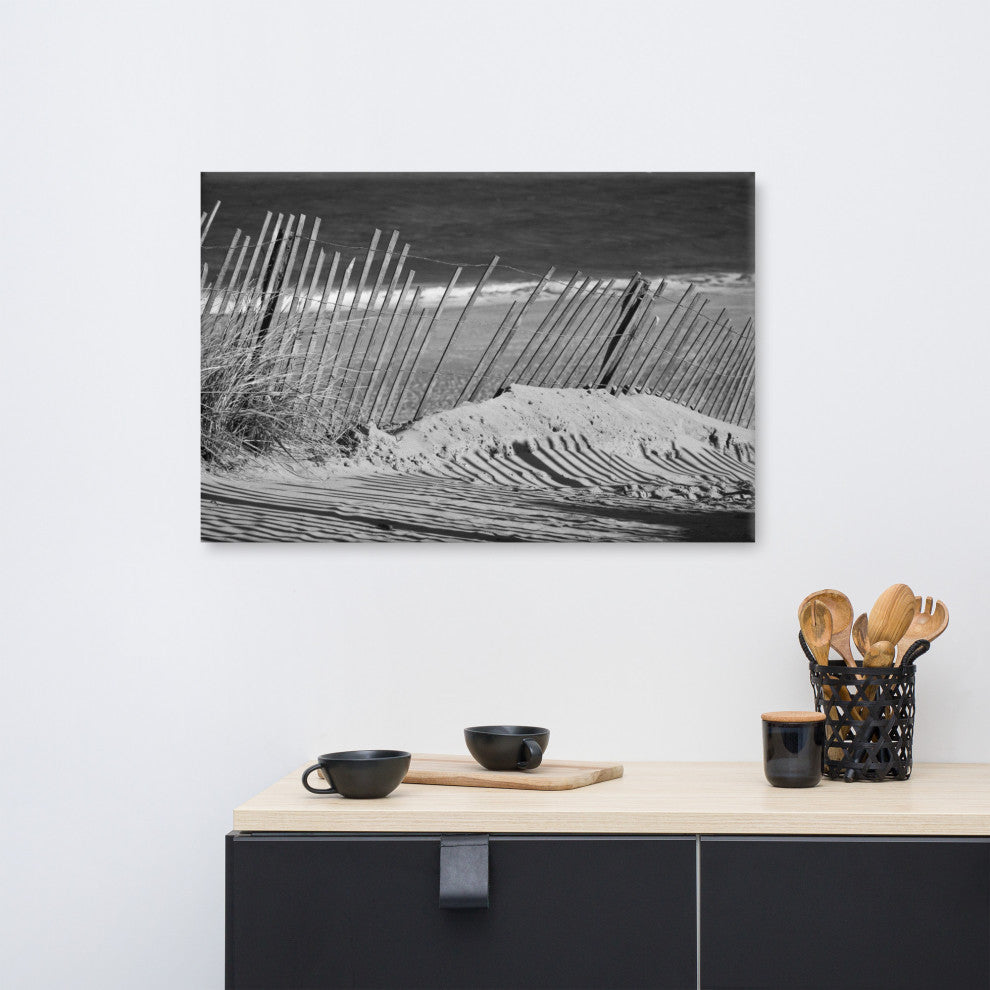 Sandy Beach Fence Coastal Landscape Photo Canvas Wall Art Print, 24" X 36"