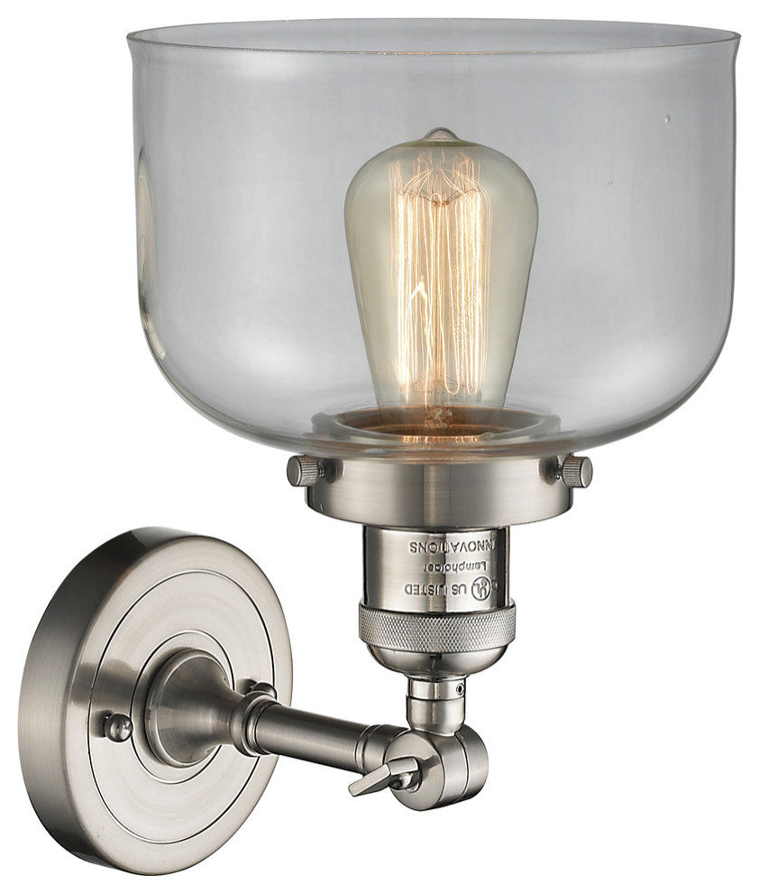 Large Bell 1-Light LED Sconce, Brushed Satin Nickel, Glass: Clear