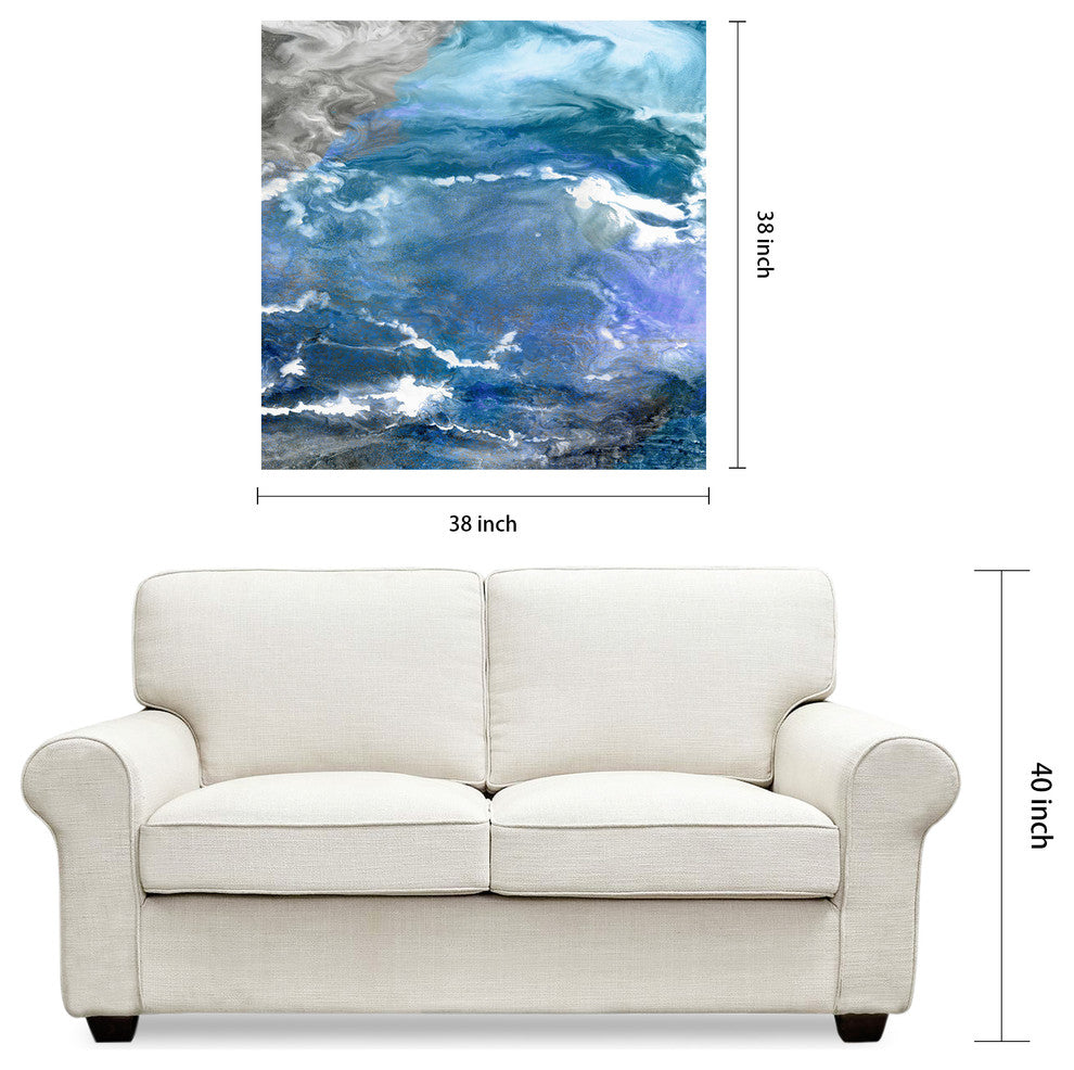 "Glistening Tide B" Frameless Free Floating Tempered Art Glass Abstract Wall Art