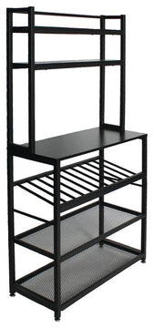 Better Home Products 6 Tier Metal Kitchen Baker's Rack with Wine Rack in Black